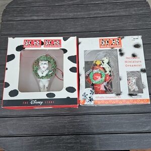 DISNEY 101 DALMATIANS Ornament Set PUPPY Fire Hydrant and Christmas Wreath VTG
